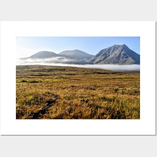 Glencoe early morning light with low lying mist Posters and Art